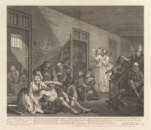 A Rakes Progress, Placa 8, [25 de junho de 1735] reeditada em 1763. de William Hogarth
