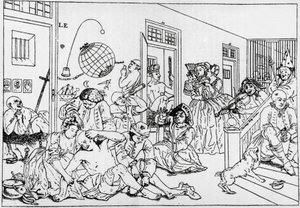 Instituição mental Bedlam, gravura do progresso da série rake, de William Hogarth (1697-1764) de William Hogarth