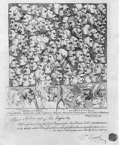 Personagens e Caricaturas, publicado em abril de 1743 de William Hogarth