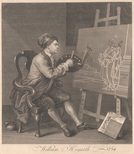 Hogarth a pintar a musa da banda desenhada de William Hogarth