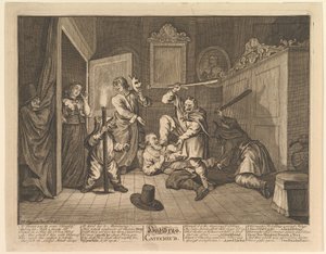 Hudibras catequizou doze grandes ilustrações para Samuel Butlers Hudibras, ilustração 9, 1725-68. de William Hogarth