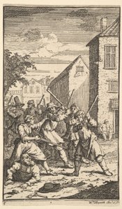 Hudibras vencido por Trulla Dezessete pequenas ilustrações de Samuel Butlers Hudibr ..., 1721-26. de William Hogarth