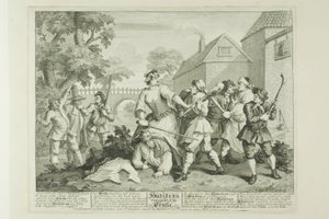 Hudibras vencido por Trulla, prato cinco de Hudibras de William Hogarth