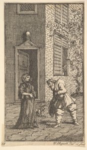 Hudibras cortejando a viúva dezessete pequenas ilustrações para Samuel Butlers Hudibras ..., 1721-26. de William Hogarth