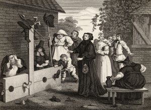 Hudibras e Ralpho em Stocks, de "Hudibras", de Samuel Butler (1612-1680), gravado por J. Romney, de "As Obras de William Hogarth", publicado em 1833 de William Hogarth