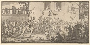 Hudibras e as dezessete ilustrações pequenas de Skimmington para Samuel Butlers Hudibra ..., 1721-26. de William Hogarth