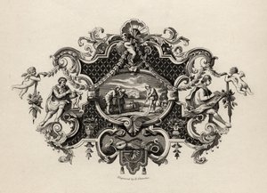 Impressão de uma caneca de prata, gravada por E. Chavane, de "The Works of William Hogarth", publicada em 1833 de William Hogarth