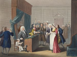 Justiça triunfos, ilustração de &39;Hogarth restaurado: todo obras do célebre William Hogarth, re-gravado por Thomas Cook&39;, pub. 1812 (gravura colorida à mão) de William Hogarth