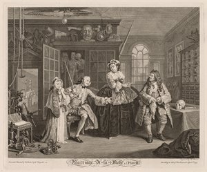 Casamento à la Mode: A cena com o charlatão de William Hogarth