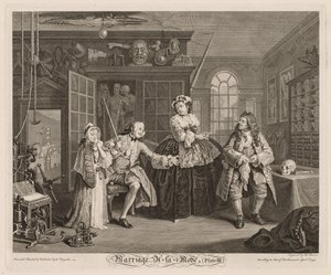 Casamento à la Mode: A cena com o charlatão de William Hogarth
