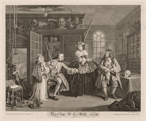Casamento à moda: A cena com o charlatão, 1745. de William Hogarth