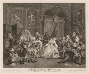 Casamento à moda: A cena do banheiro, 1745. de William Hogarth