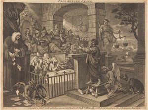 Paulo perante Félix, em versão burlesca de William Hogarth