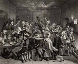 Cena em uma casa de jogos, prato VI de &39;A Rake&39;s Progress&39;, de &39;The Works of William Hogarth&39;, publicado em 1833 de William Hogarth