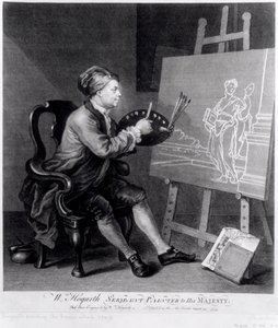 Auto-retrato Pintando a musa em quadrinhos, gravada pelo artista, pub. 1758 de William Hogarth
