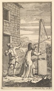 Sidrophel Examining the Kite Através de Seu Telescópio Dezessete Pequenas Ilustrações para S ..., 1721-26. de William Hogarth