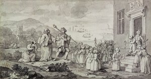 Estudo para os enjeitados (caneta, tinta e lavagem no papel) de William Hogarth