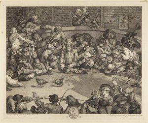 A arena de lutas de galos de William Hogarth