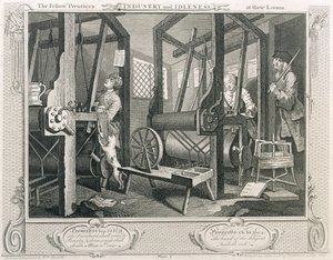 The Fellow &39;Prentices at their Looms, prancha I de&39; Industry and Idleness &39;, publicado em 1833 (gravura) de William Hogarth