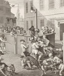 A primeira etapa da crueldade. De: Os quatro estágios da crueldade - Os quatro estágios da crueldade. 1751 de William Hogarth