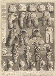 As cinco ordens de perriwigs como eram usadas na coroação tardia, medidas arquitetônicas de William Hogarth