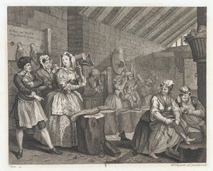 A prostituta alojada em Bridewell, projetada em 1732, impressa em 1744 (gravura e gravura) de William Hogarth