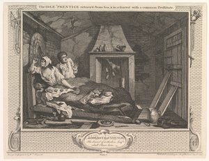 O prentice ocioso retornou do mar e em um sótão com uma prostituta comum ..., 30 de dezembro de 1747. de William Hogarth