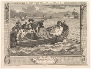 O prentice ocioso se virou e foi enviado para a indústria marítima e a ociosidade, placa ..., 30 de setembro de 1747. de William Hogarth