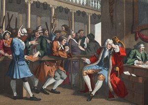 O venerável Prentice Alderman de Londres, o Idiota Impeach&39;d Before Him por seu Cúmplice, placa X de &39;Indústria e Ociosidade, ilustração de&39; Hogarth Restaurado: As Obras Completas do celebr de William Hogarth