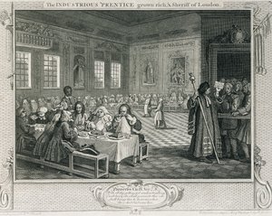 O industrioso &39;Prentice Grown Rich e Sheriff of London, prato VIII de&39; Industry and Idleness &39;, publicado em 1833 de William Hogarth