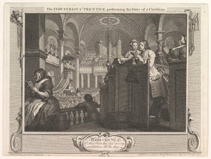 O aprendiz industrioso que desempenha o dever de uma indústria cristã e eu ..., 30 de setembro de 1747. de William Hogarth