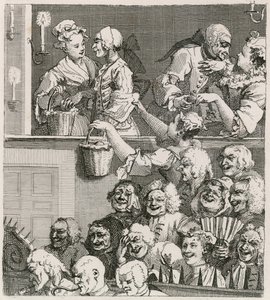A platéia rindo. A visão de Hogarth de Drury Lane com as prostitutas de laranja em 1733 de William Hogarth