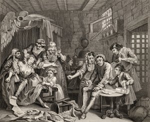 The Prison Scene, prato VII de &39;A Rake&39;s Progress&39;, de &39;The Works of William Hogarth&39;, publicado em 1833 de William Hogarth