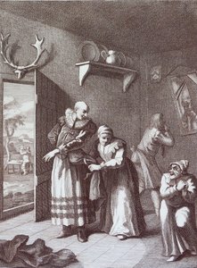 O coadjutor e o barbeiro disfarçam-se para levar o Dom Quixote de William Hogarth