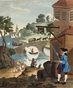 A importância de conhecer a perspectiva, ilustração de &39;Hogarth restaurado: as obras inteiras do célebre William Hogarth, re-gravado por Thomas Cook&39;, pub. 1812 (gravura colorida à mão)