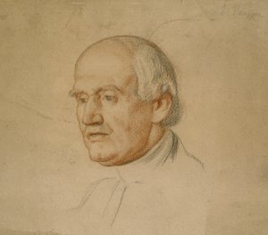 Retrato do Dr. Bloxham (giz preto e vermelho no cartão marrom)