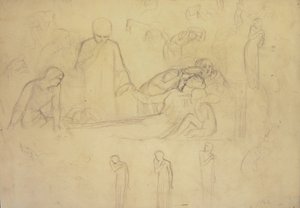 Estudos para as figuras do Doutor, das Lamentadoras e da Minerva de William Holman Hunt