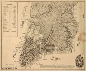 Plano da cidade de Nova York [até o extremo norte da East 31st Street], 1817 (tinta preta sobre papel, apoiada em tecido) de William Hooker