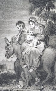 A fuga para o Egito, de "A História e a Vida de Nosso Abençoado Senhor e Salvador Jesus Cristo", do Reverendo J. Milner, publicado por B. Crosby, 1808