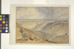 Arundel On The River Arun, depois de JMW Turner (aguarela e guache em papel não branco) de William II Ward