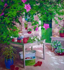 Mesa do jardineiro (óleo a bordo) de William Ireland