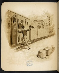 Entrando num comboio a vapor. O comboio de férias: uma canção de "Dulce Domum" ... Ilustrado por W. J. Webb. Frederick Langbridge London,1891