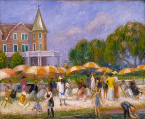 Umbrellas de praia em Blue Point, ca. 1915. de William James Glackens