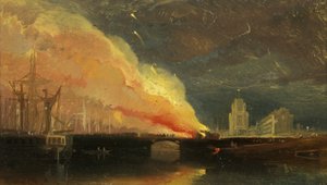 Tumultos de Bristol: o incêndio das casas de pedágio na Prince Street Bridge com St Mary Redcliffe de William James Muller
