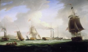 O rei Jorge IV de Inglaterra (1762-1830) embarcou no "Lightning", o primeiro barco a vapor do serviço postal, com destino a Dublin (Irlanda), a 12 de agosto de William John Huggins