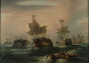Batalha de Trafalgar, 21 de outubro de 1805: "The Close of the Action", c.1837 (óleo sobre tela) de William John Huggins