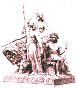 America, gravado pelo artista do grupo de mármore por John Bell (1811-95) no The Albert Memorial, Hyde Park, pub. por Virtue and Company (gravura)