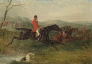 Foxhunting: Clearing a Brook (óleo na placa)