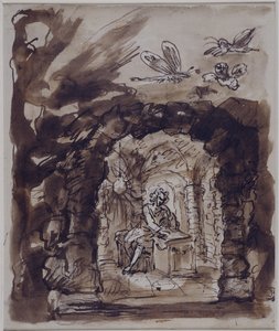 Alexander Pope em sua gruta (caneta e tinta com lavagem em papel)