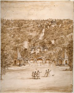 Chatsworth: desenho para uma Cascata, início dos anos 1740 (Caneta e tinta castanha com lavagem castanha sobre lápis em papel)